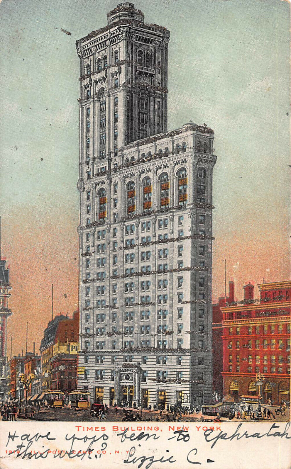 Times Building, New York, Early  Postcard, Undivided Back, Used in 1906