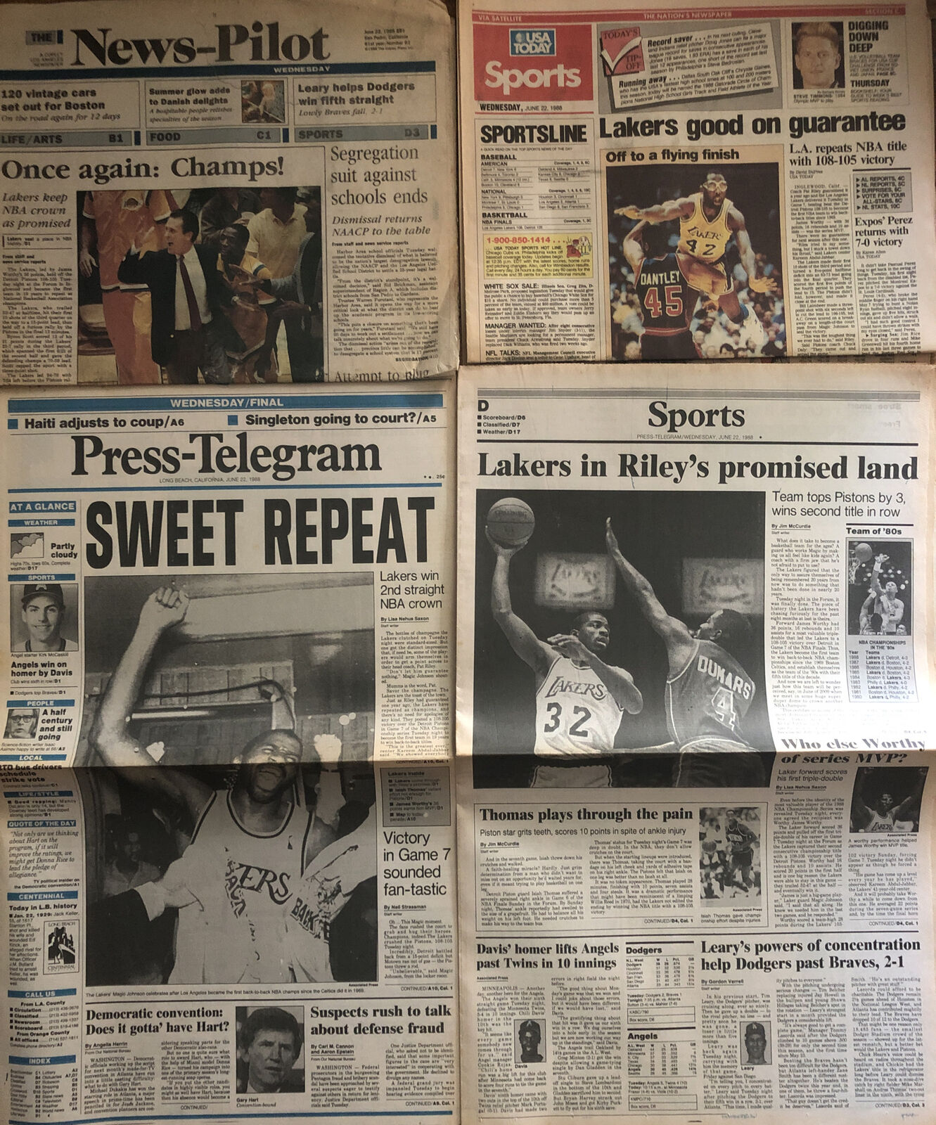 Los Angeles Lakers 1988 Back To Back NBA Champs 3 Newspapers ~ Magic Johnson