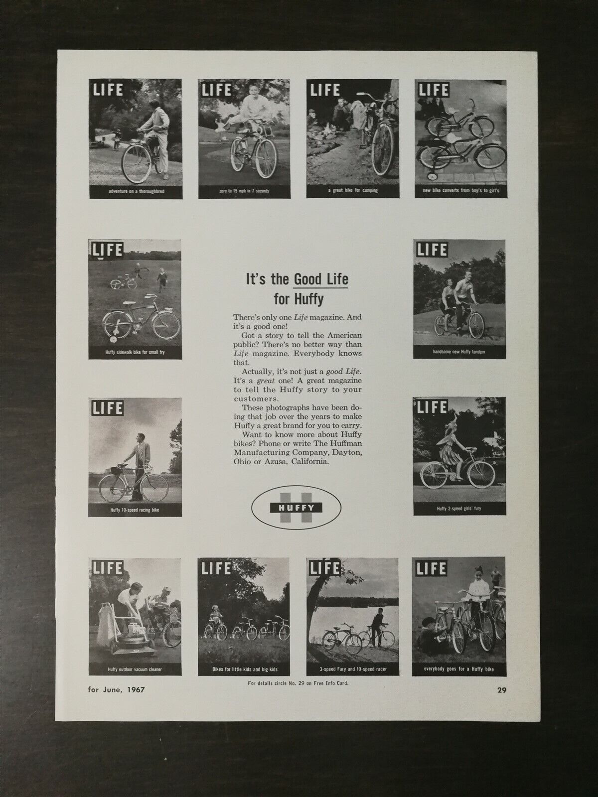 Vintage 1967 Huffy Bicycle Life Magazine Covers Full Page Original Ad