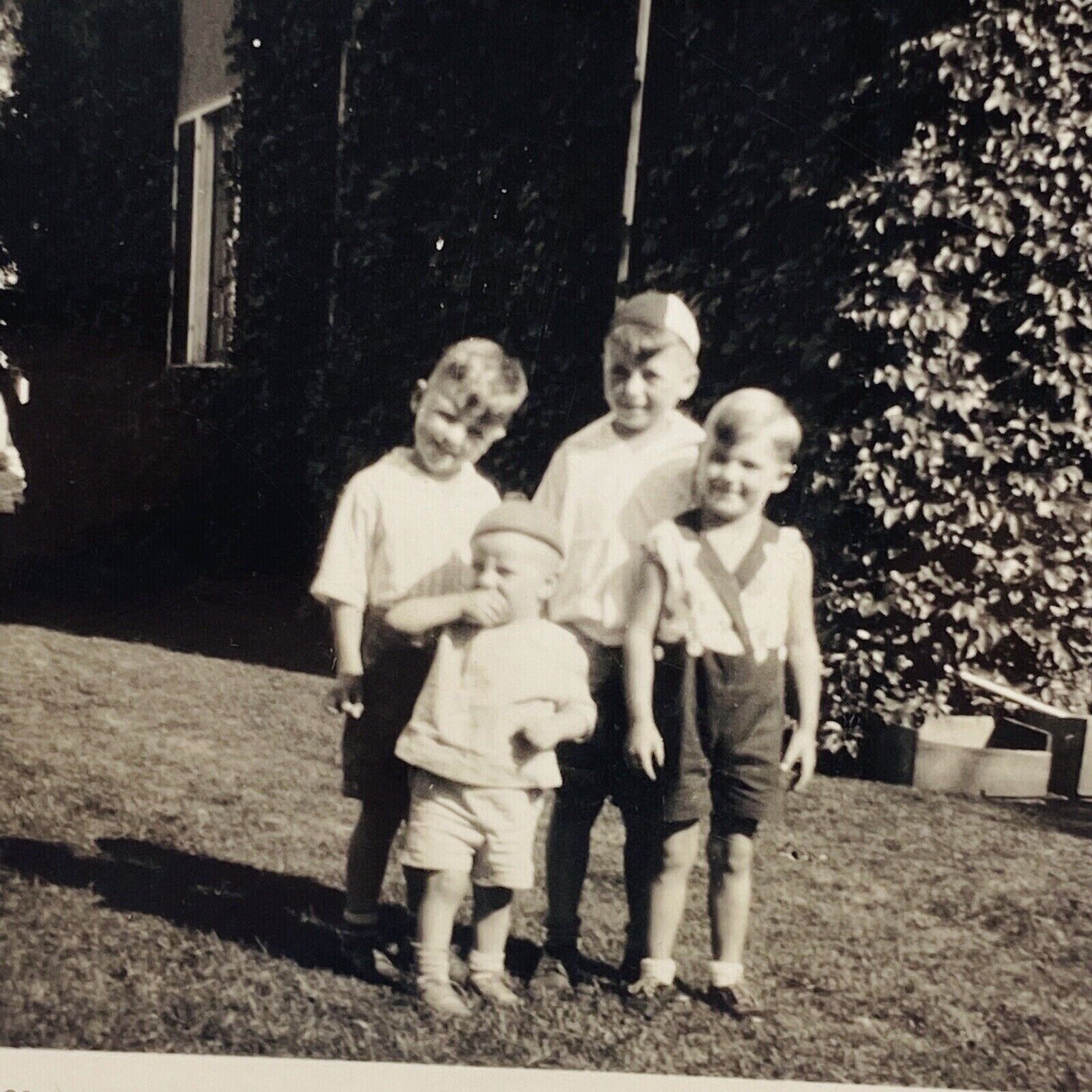 Vintage Photograph 4 Adorable Little Boys 1929 Black White Picture 3.5x2.5”