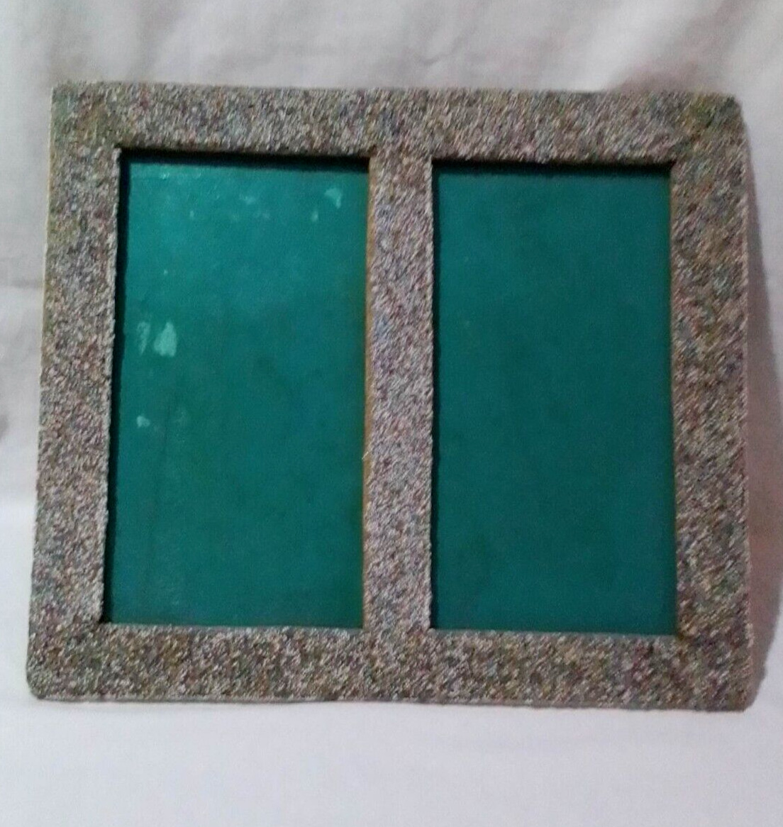 1975 vintage Handmade double photografy picture frame old Colored wood and sand.