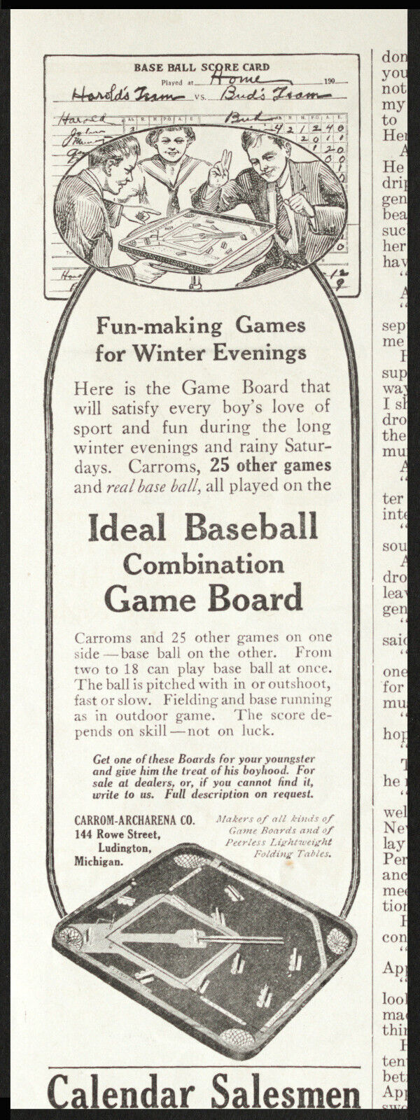 1910 IDEAL BASEBALL GAME BOARD Antique Toys Vtg PRINT AD