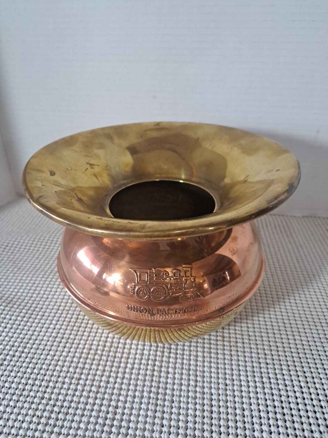 Vintage Union Pacific Railroad 8-Inch Spittoon Brass and Copper ( Hole In Bottom
