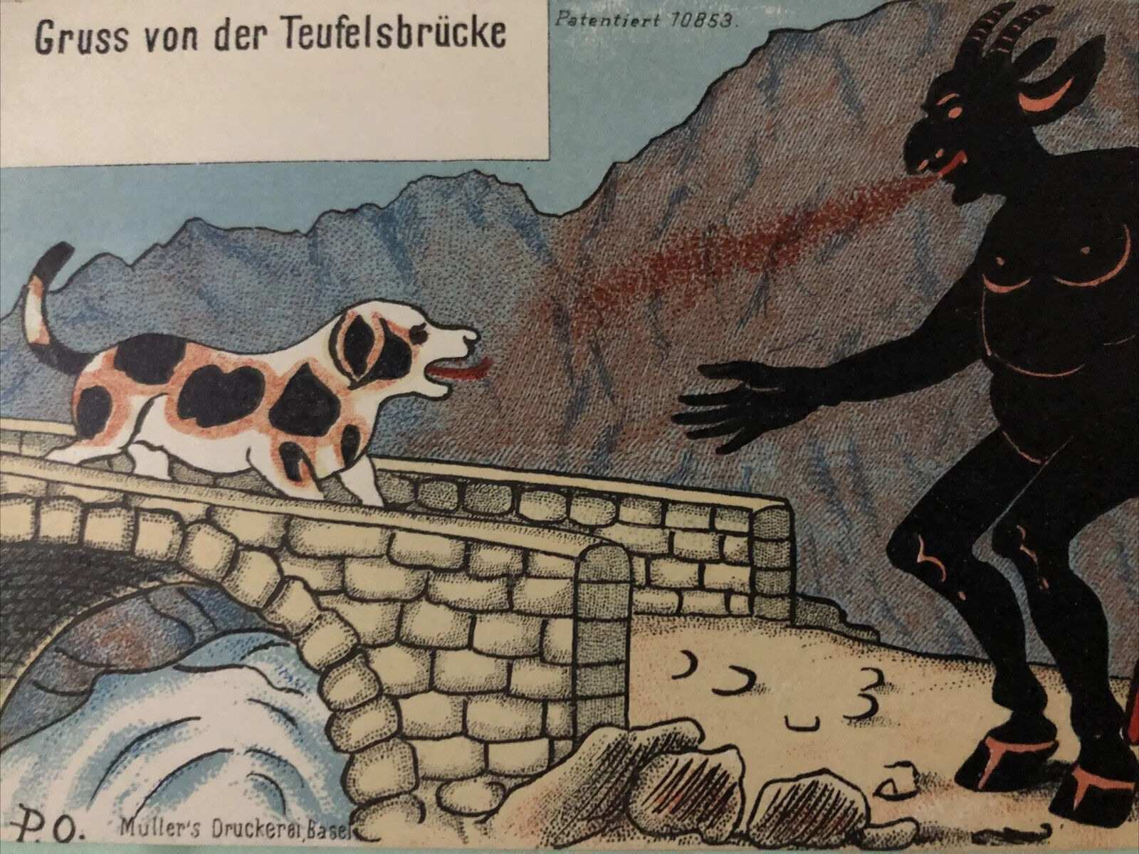 Hamburg GERMANY ~Teufelsbrucke~KRAMPUS DEVIL & Dog On Devil’s Bridge~Postcard