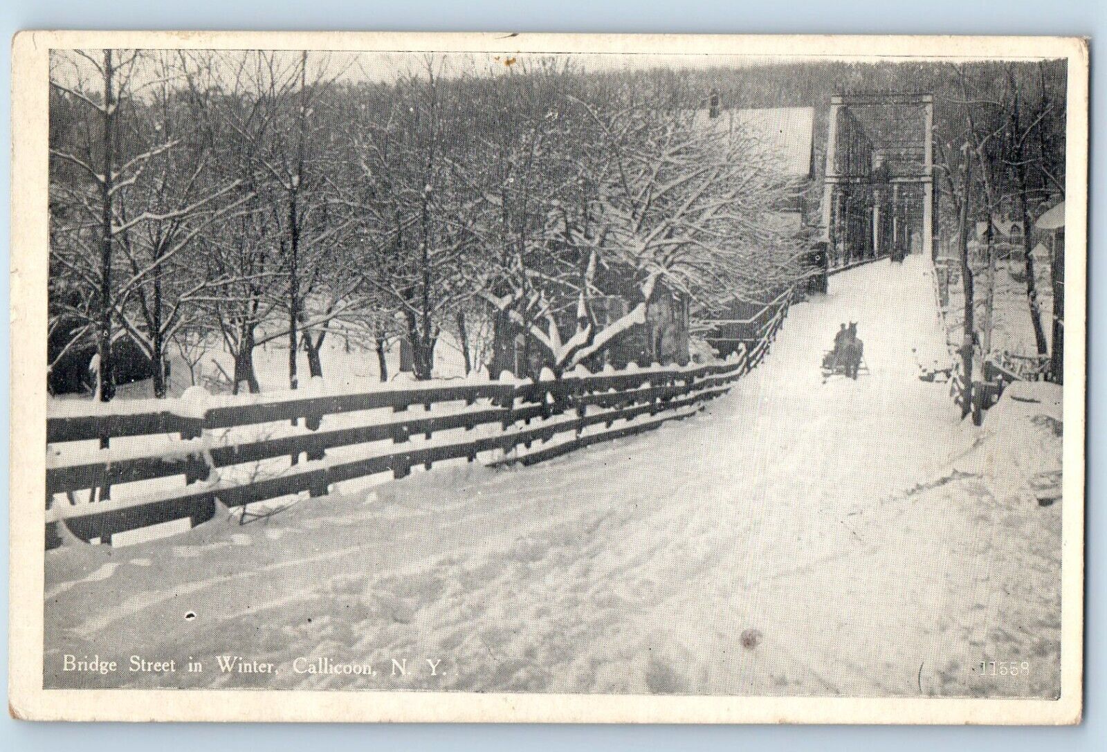 Callicoon New York NY Postcard Bridge Street Winter Road c1910 Vintage Antique
