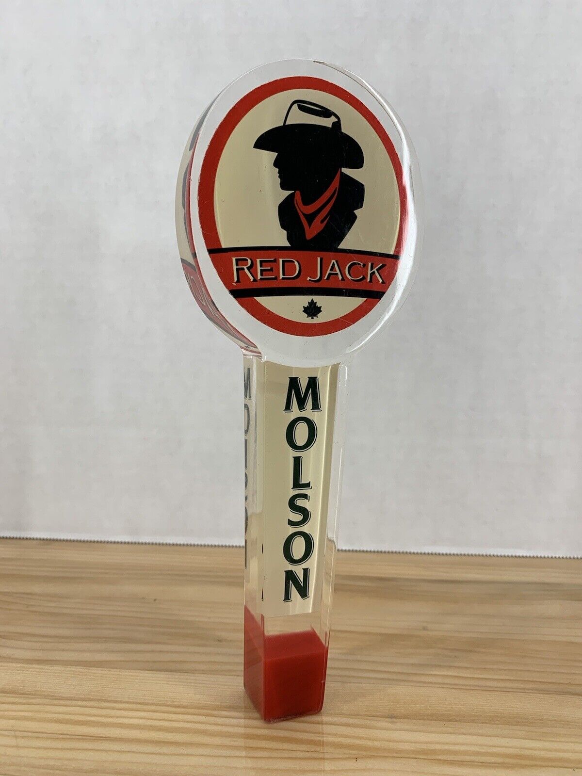 VTG Molson Red Jack Logo Beer Tap Handle Knob Acrylic Cowboy MAN CAVE BAR