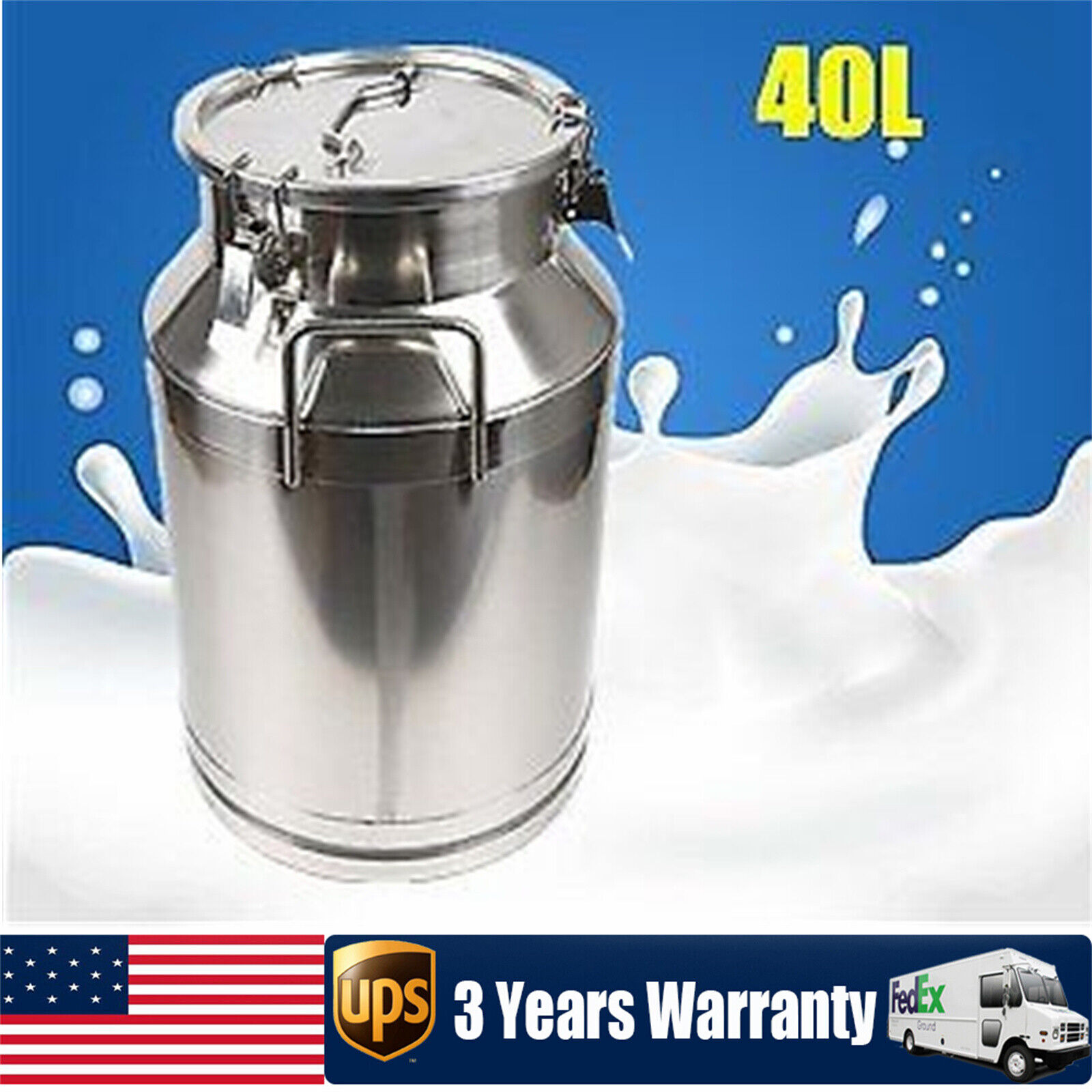 40L/10.56 Gallon 304 Stainless Steel Milk Can - Heavy Duty Milk Jug Milk Bucket 