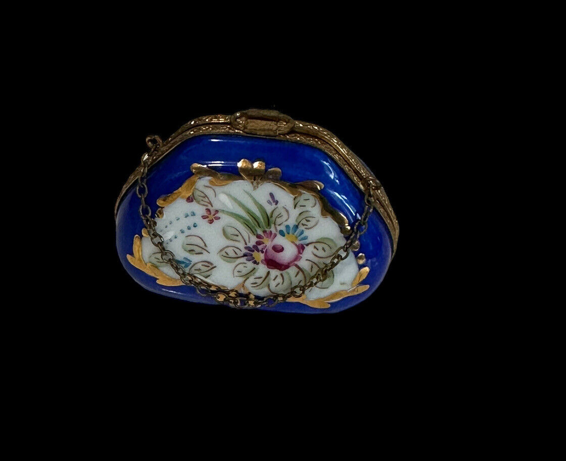 Rochard Limoges Box Porcelain Trinket Handbag Purse Hand Painted Flowers Vintage