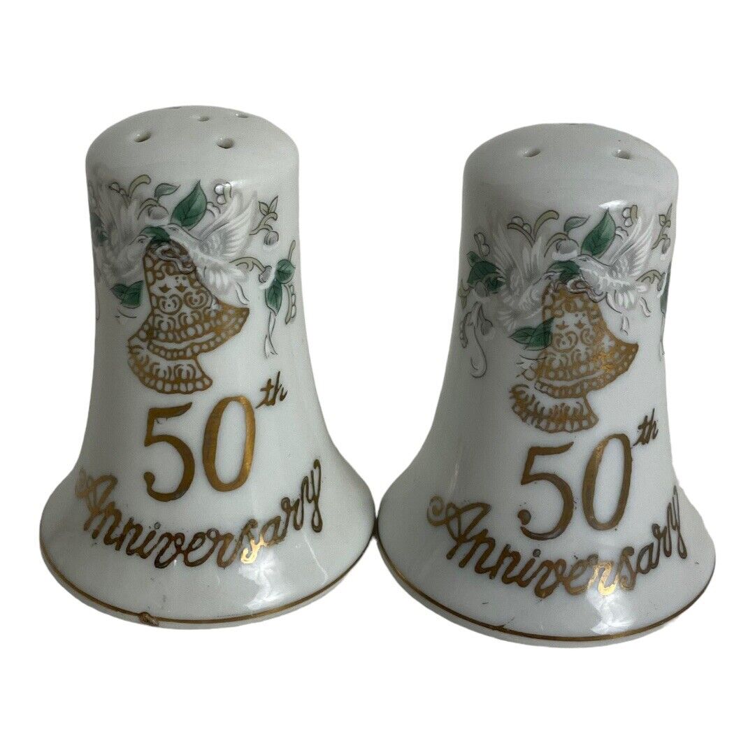 Vintage Lefton # 01141 Porcelain 50th Anniversary Salt & Pepper Shakers Japan
