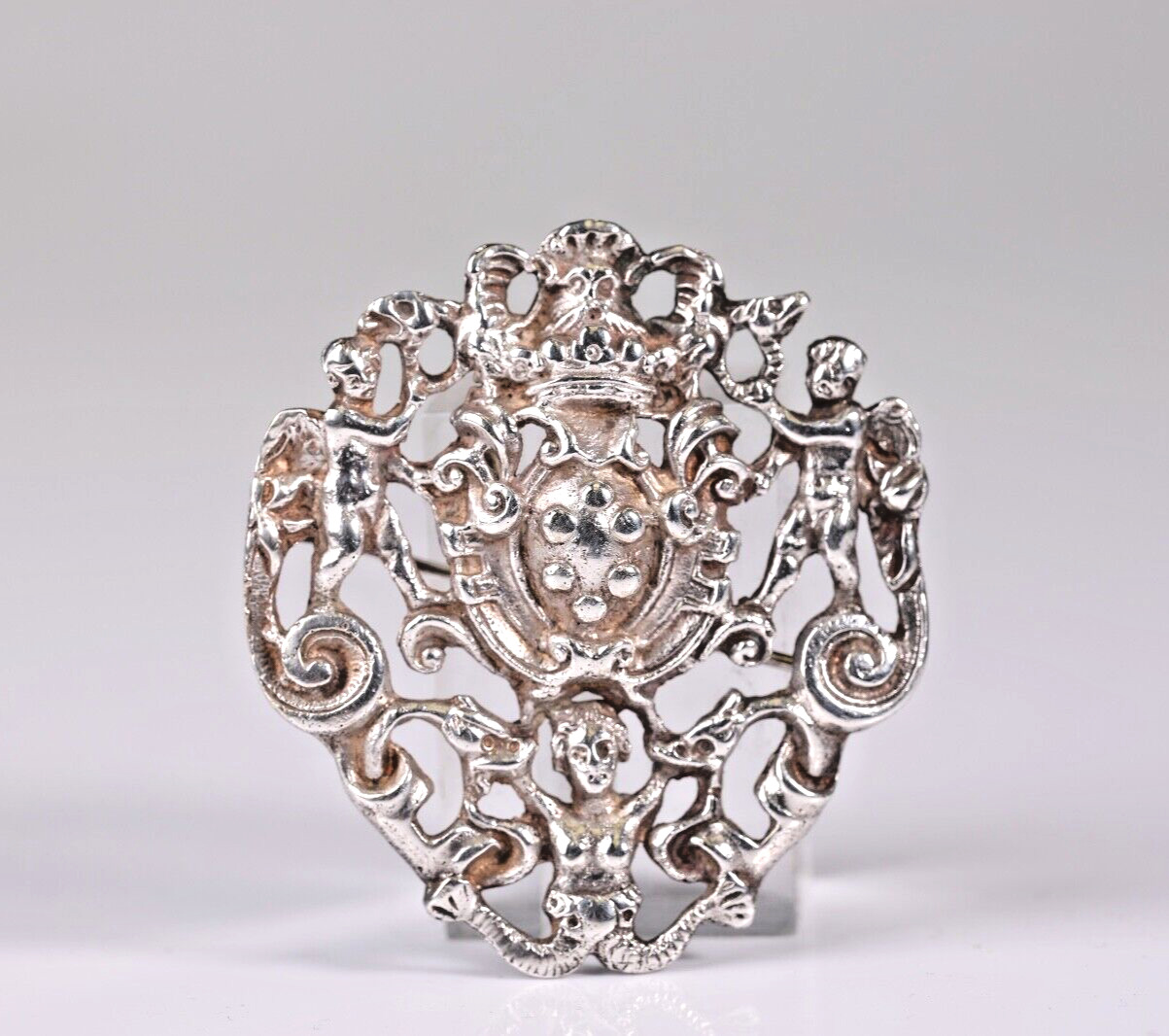 Vintage Cini-Style Art Nouveau Silver Angels Pin Brooch