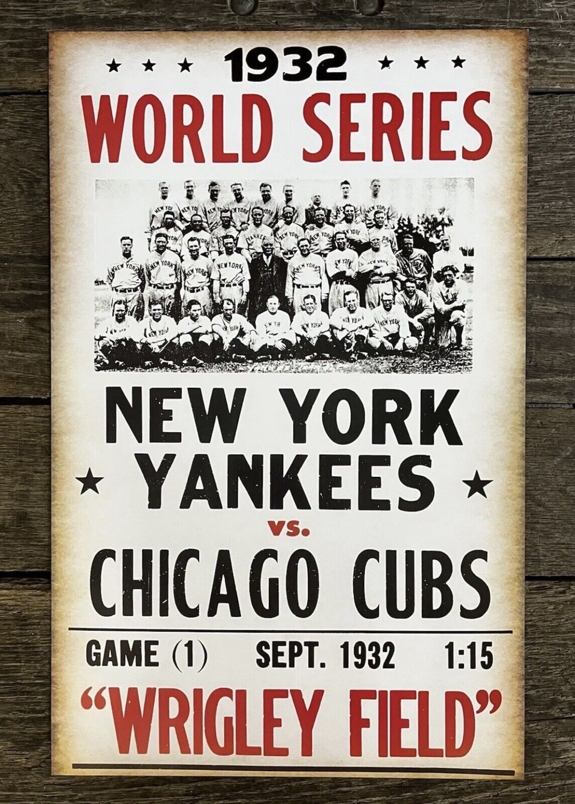 NEW YORK YANKEES vs. Chicago Cubs 1932 World Series, Wrigley, 22” x 14” Poster