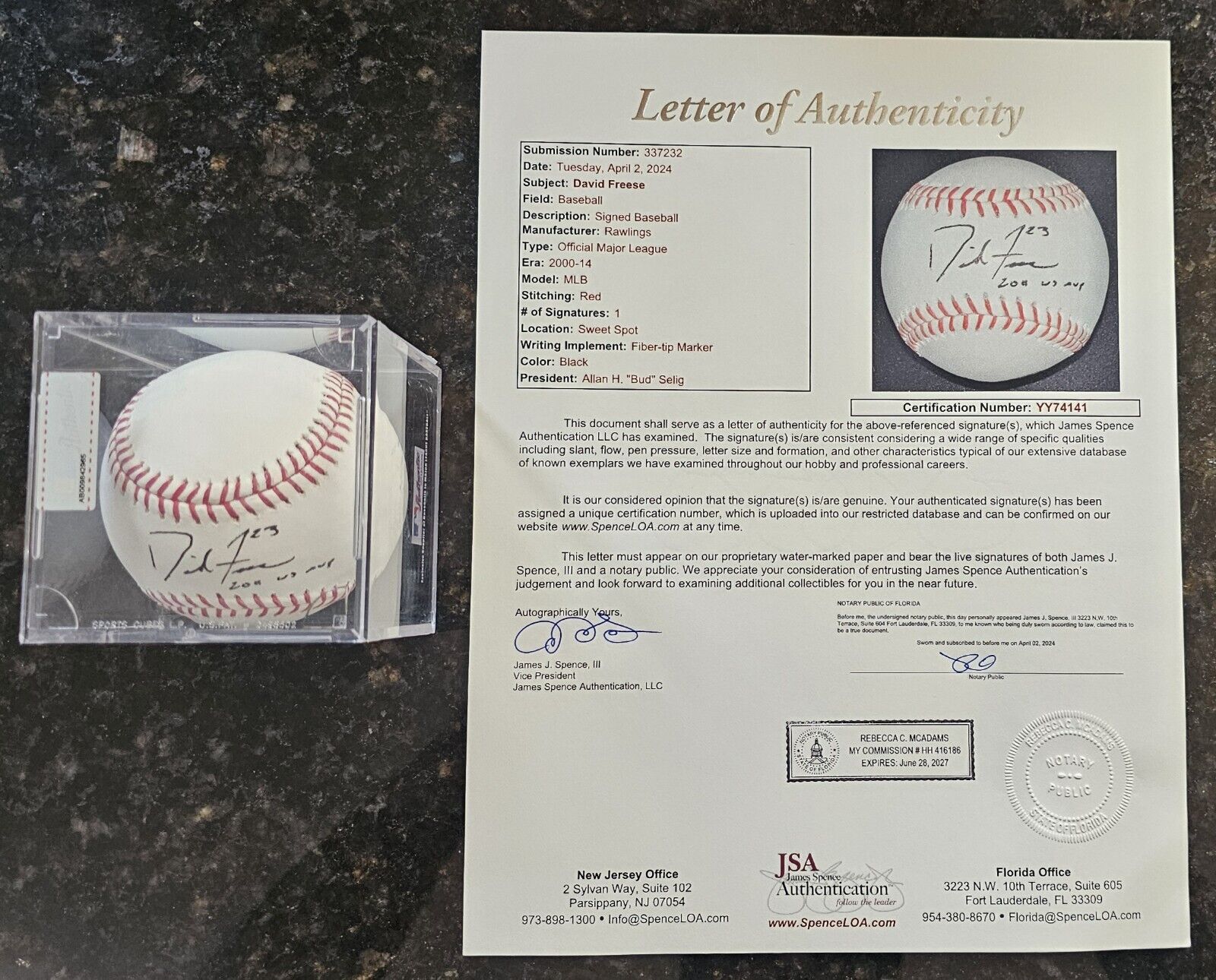 David Freese 2011 WS MVP Signed Official Major League Ball Autograph Auto JSA