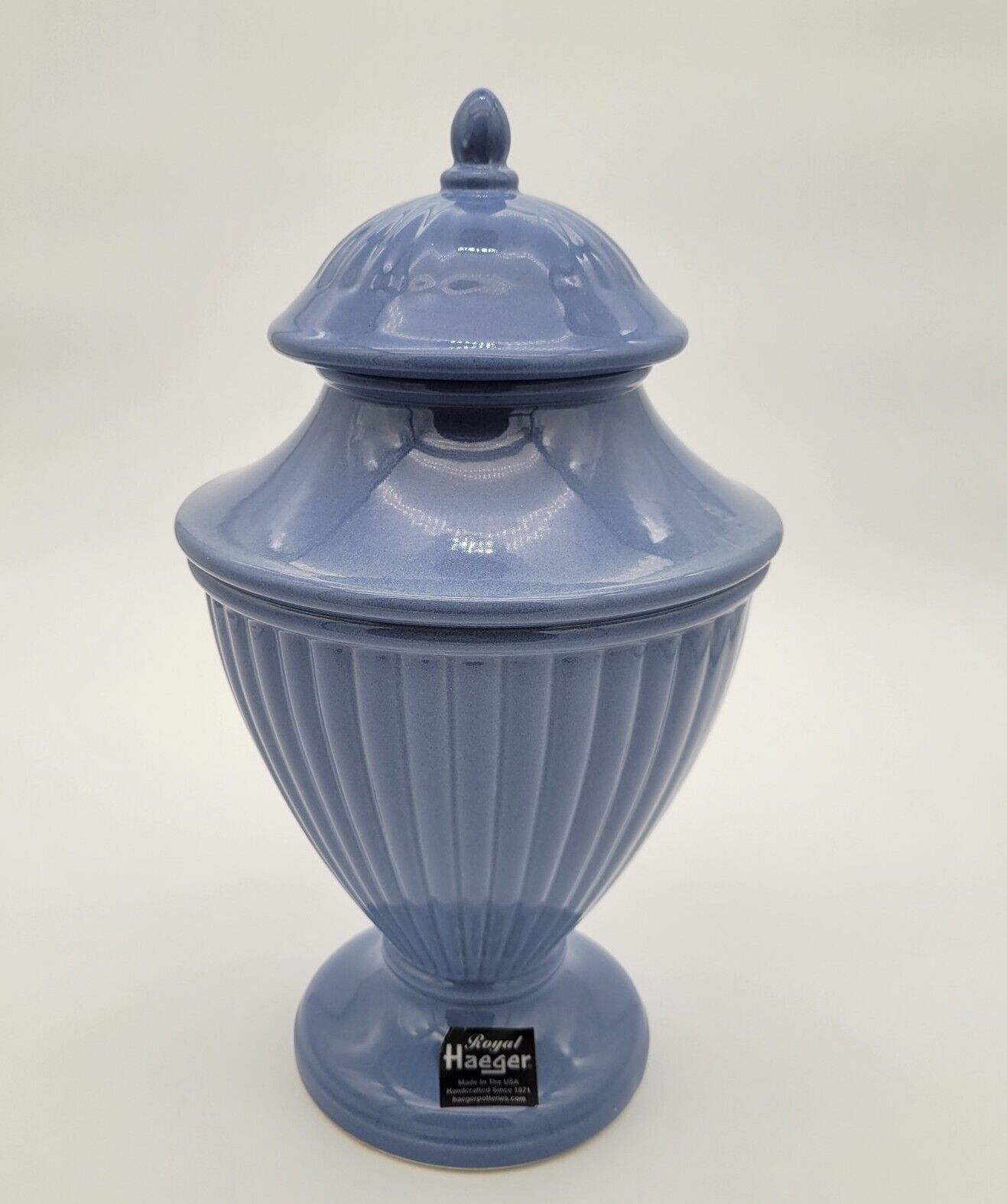 HAEGER pottery blue Vase big Urn Planter Vase with lid rare Signed Shipping