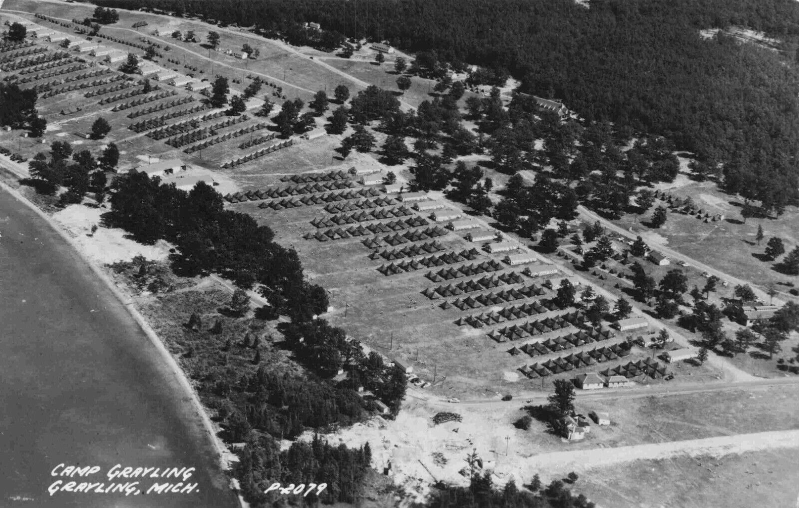 RPPC Aerial View Camp Grayling Michigan MI by Lake Margrethe Vintage Postcard