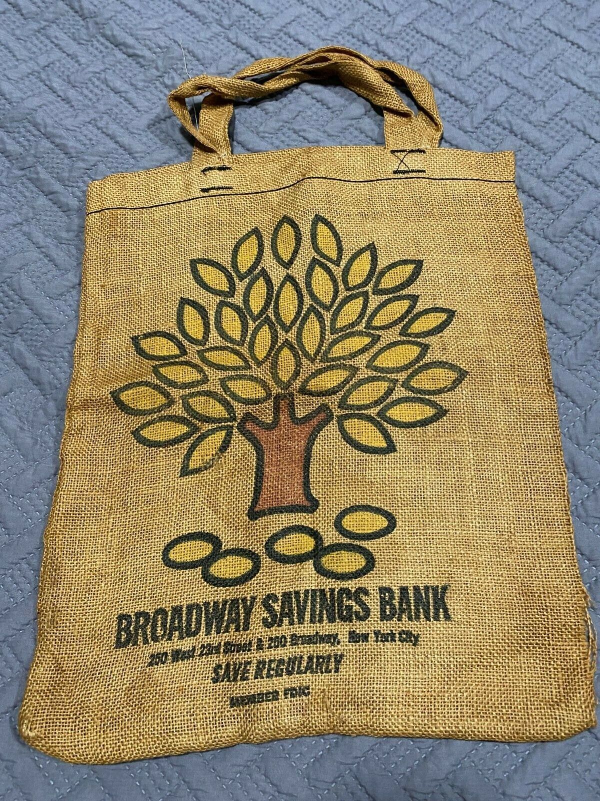 Broadway Savings Bank New York City Promotional Advertising Burlap Shopping Bag