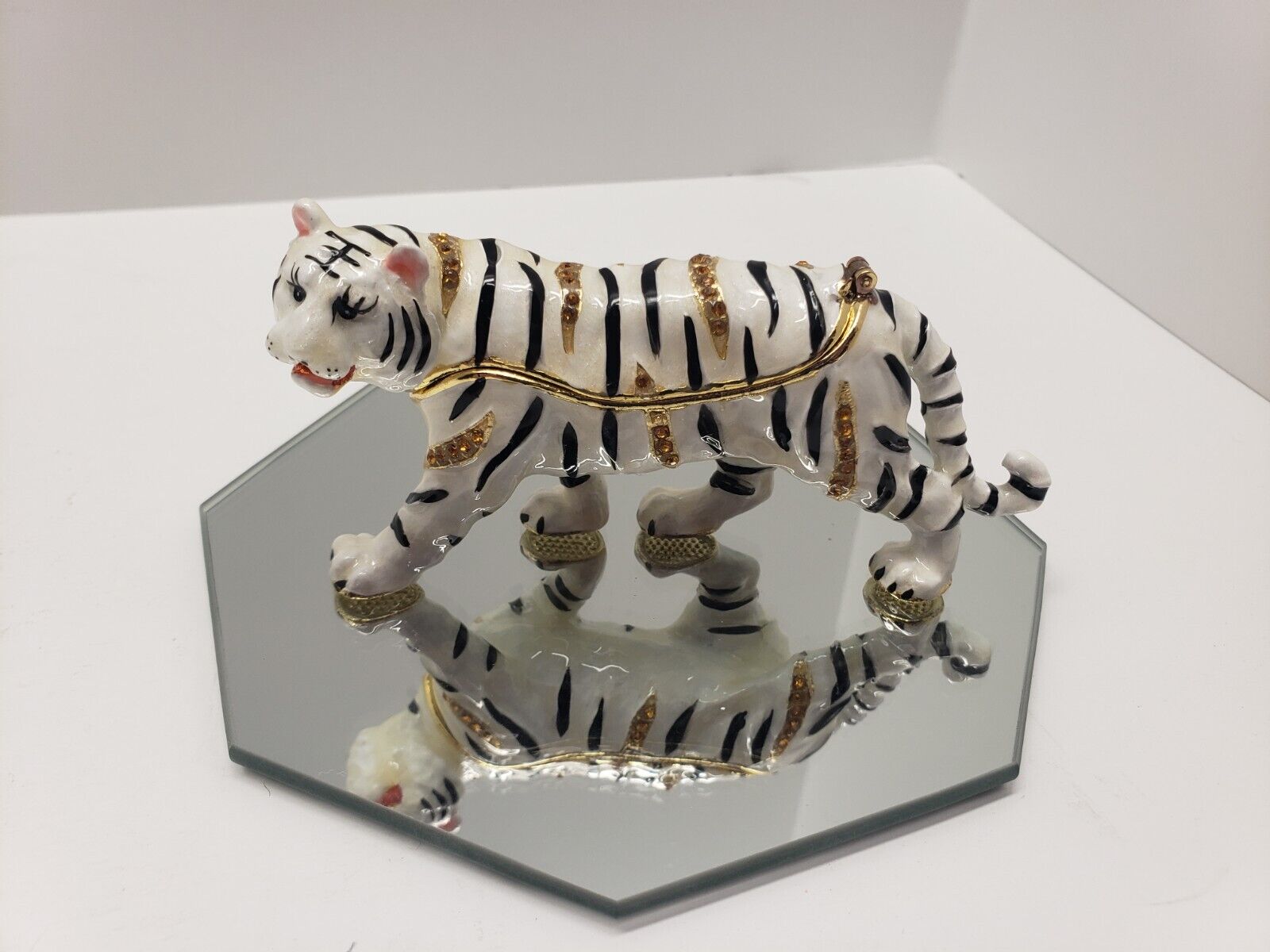 White Tiger Jeweled Trinket Box 