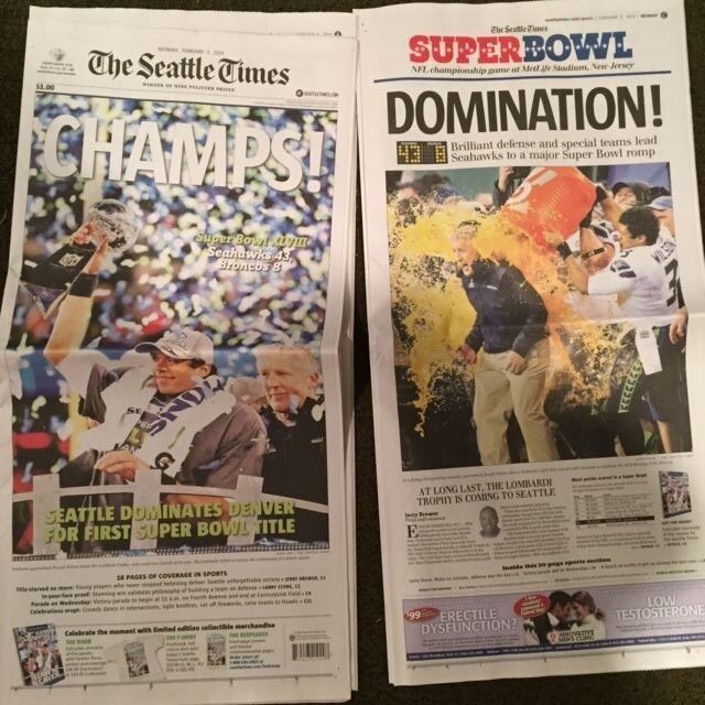 February 3, 2014 Seattle Times Newspaper - Seattle Seahawks Superbowl Champions