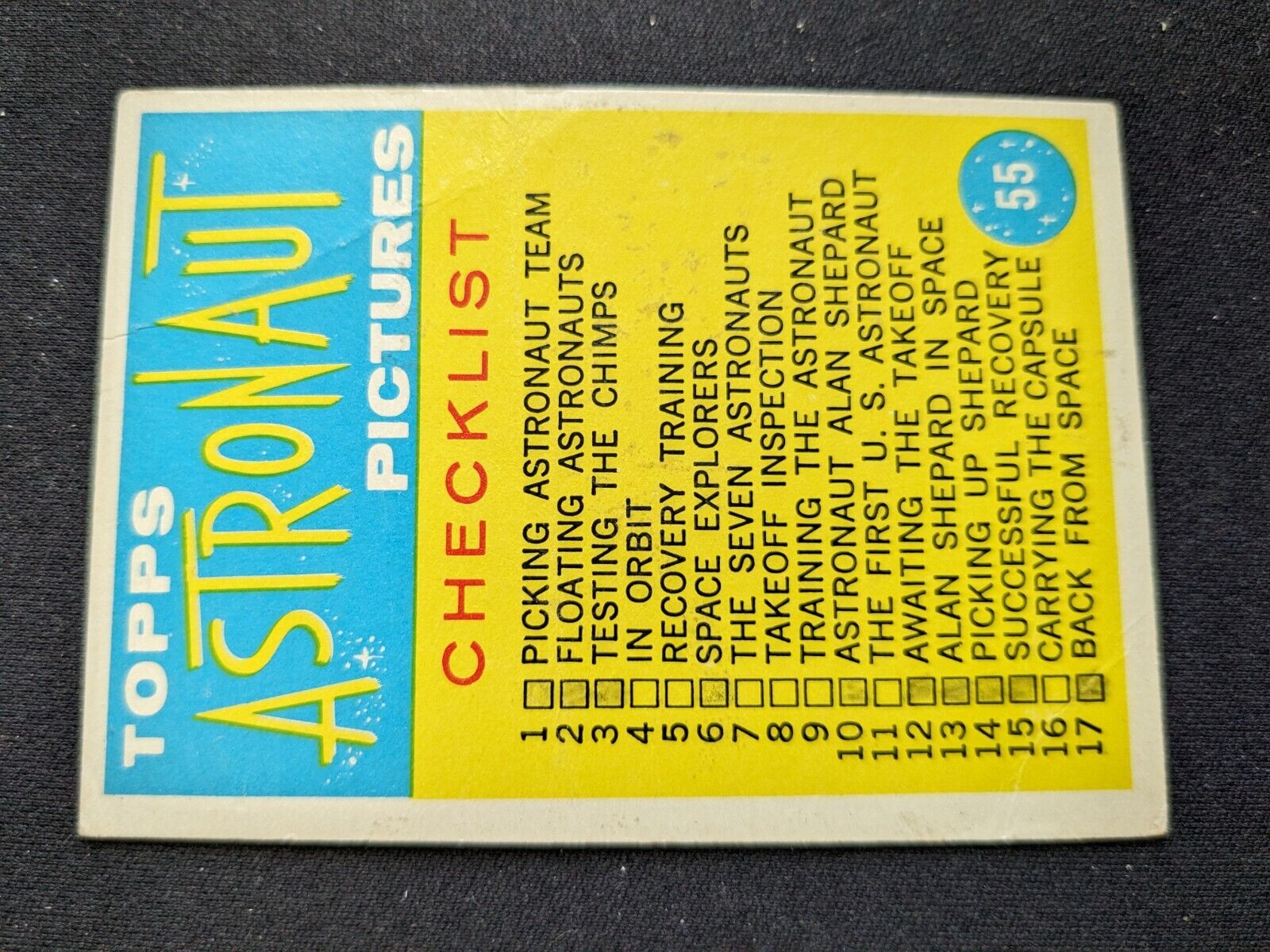 1963 Topps Astronauts 3-D Card # 55 Checklist (EX) Last-N-Set
