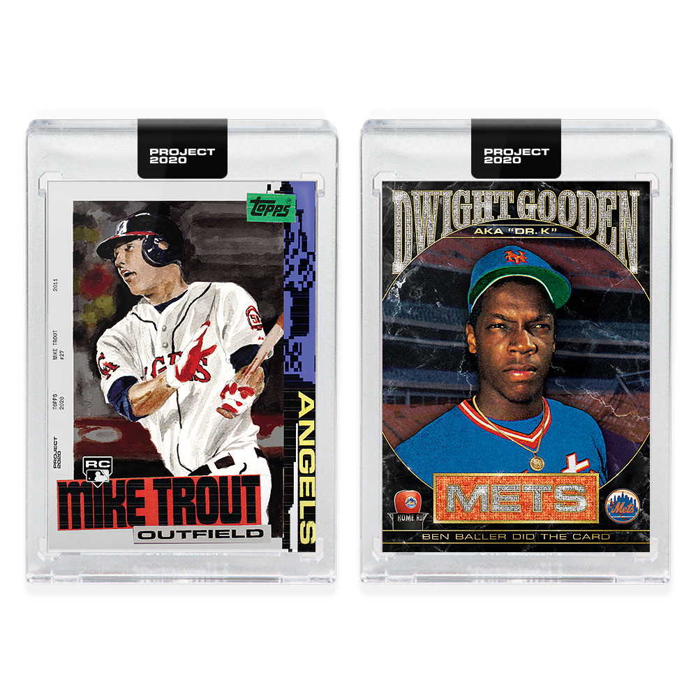 2-Card Bundle Topps PROJECT 2020 Cards 85-86 Mike Trout Dwight Gooden Ben Baller