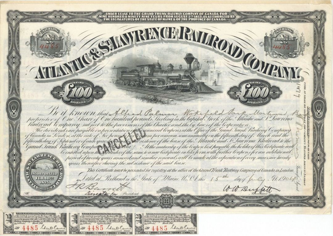 Atlantic and St. Lawrence Railroad Co. - 100 British Pounds Bond - Foreign Bonds