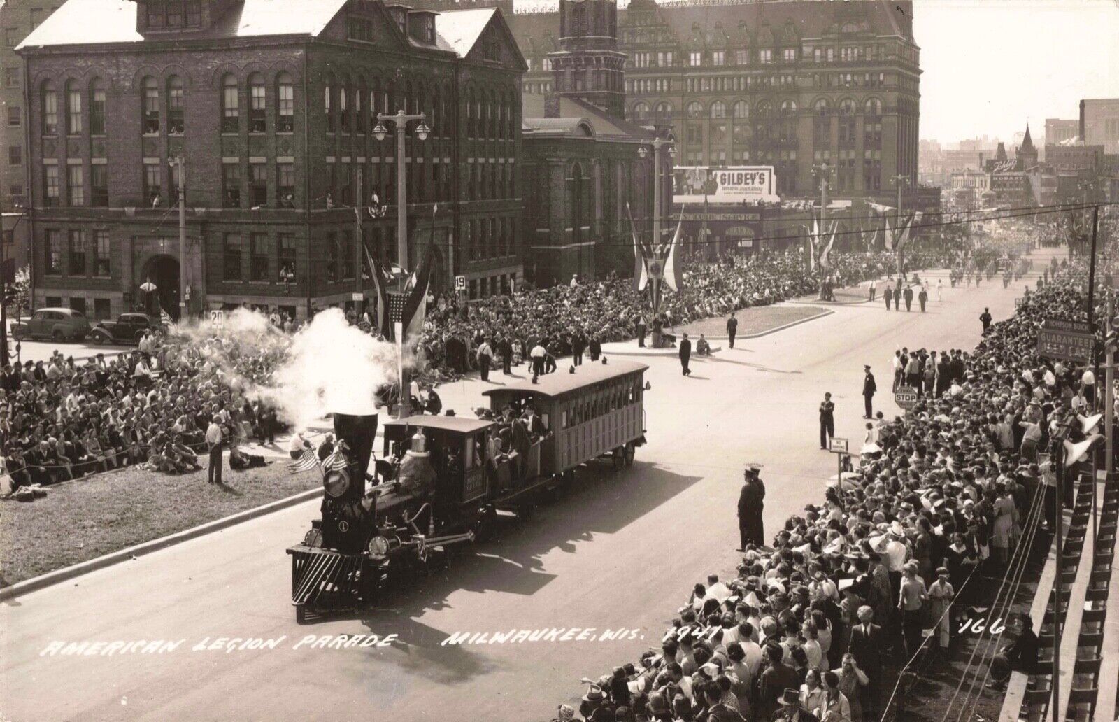American Legion Parade, Train, Milwaukee, Wisconsin WI - 1941 Real Photo RPPC