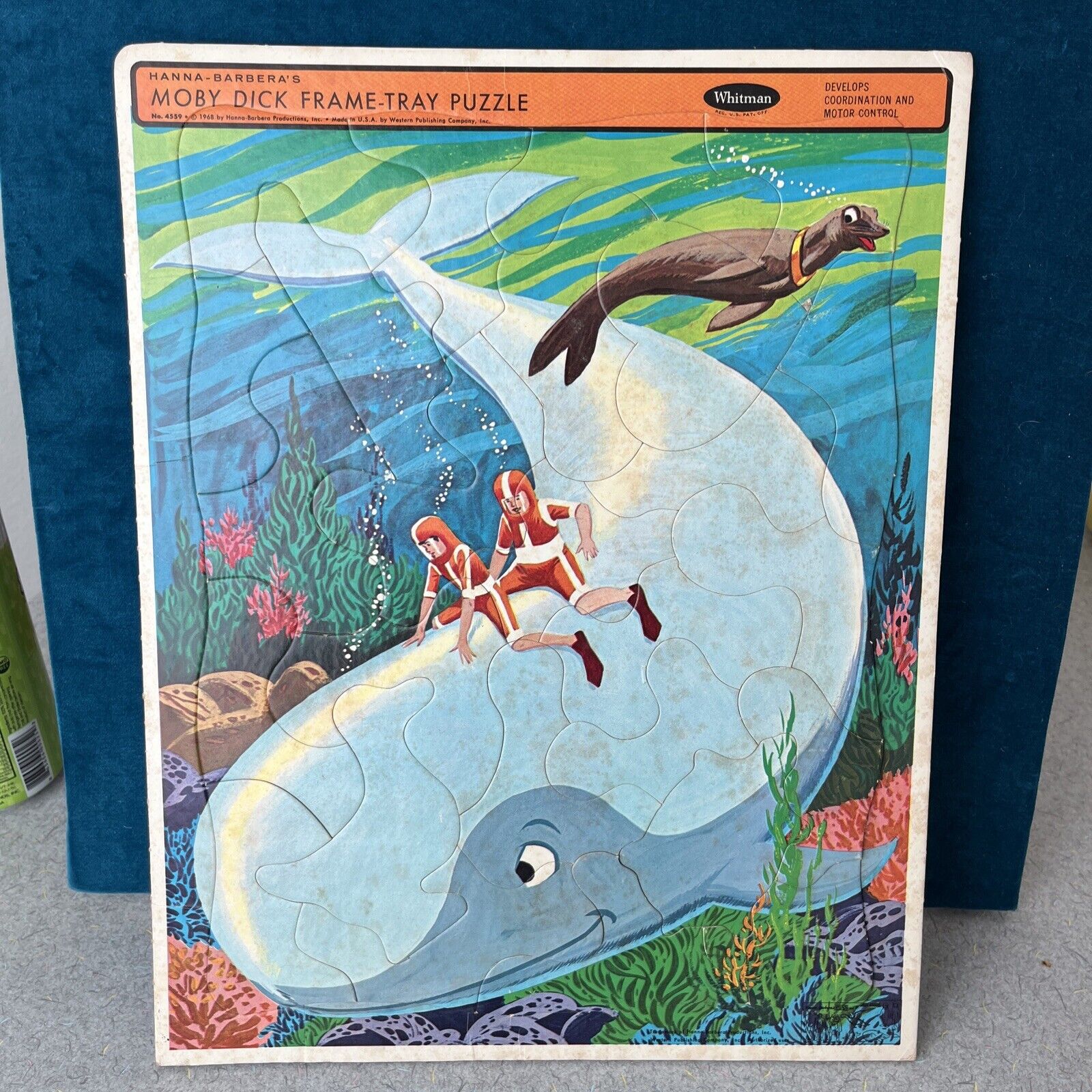 MOBY DICK FRAME TRAY PUZZLE WHITMAN  1FT.  1968 artist\'s estate ‘opa’s artwork’
