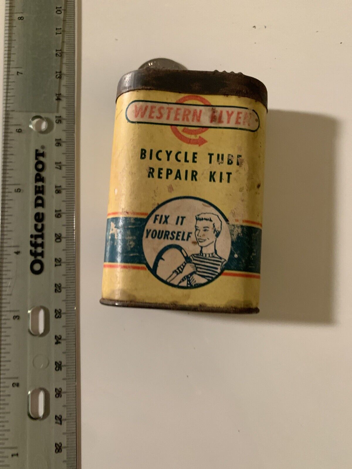Vintage Western Flyer bicycle motorcycle Tire Tube Repair Kit Tin Can gas oil fi