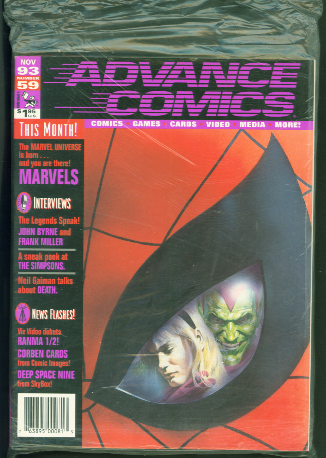 VTG 1993 Advance Comics #59 Alex Ross Spider-Man Cover w/Trading Cards