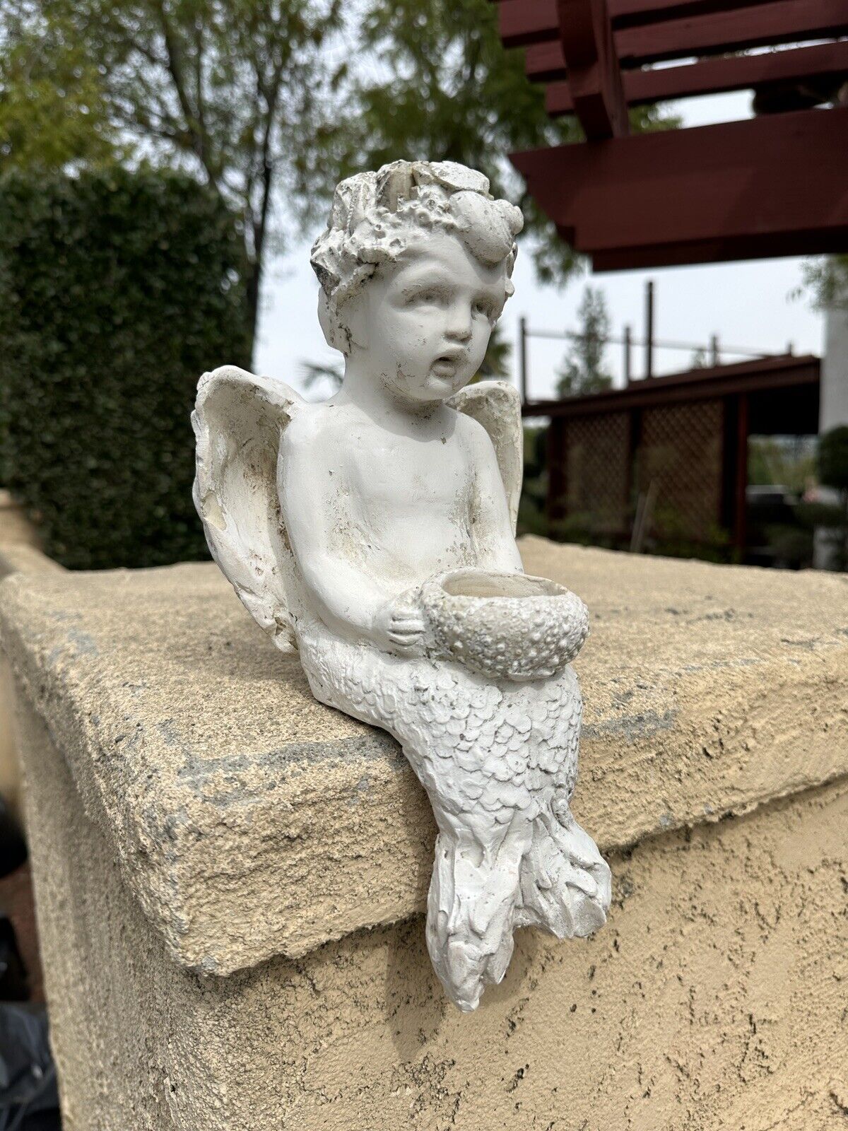 R. Shipman Guardian Angel Seashells Cherub Mermaid Shelf Sitter Candle Holder