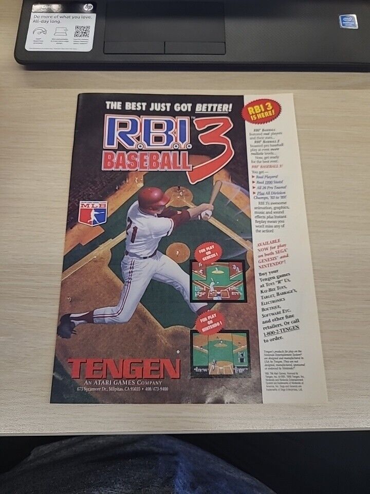 1991 Vintage Print Ad RBI 3 Baseball Tengen Atari Games Major League Players 
