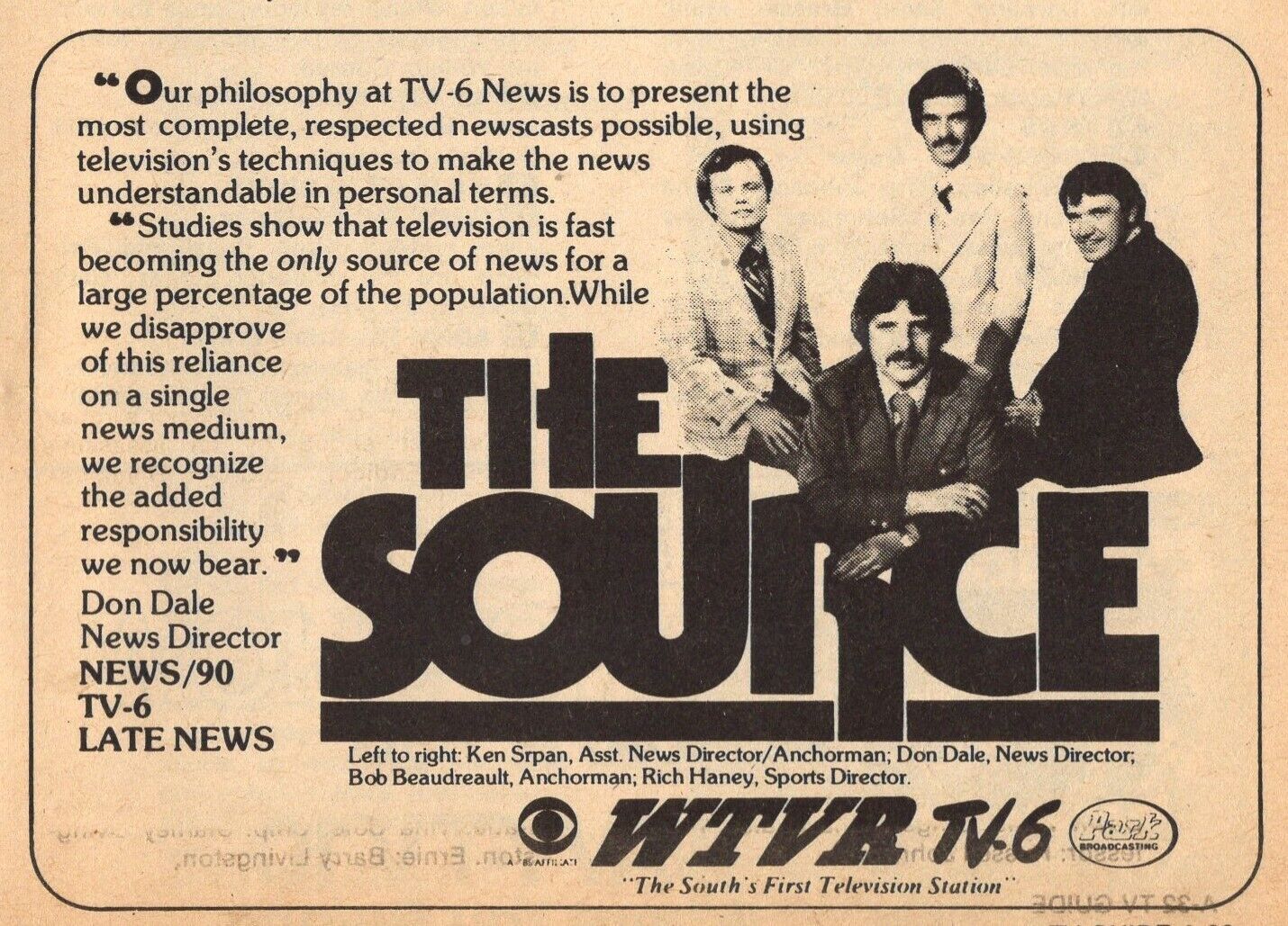 1977 WTVR VIRGINIA TV NEWS AD ~ DON DALE BOB BEAUDREALT RICH HANEY SPORTS REPORT