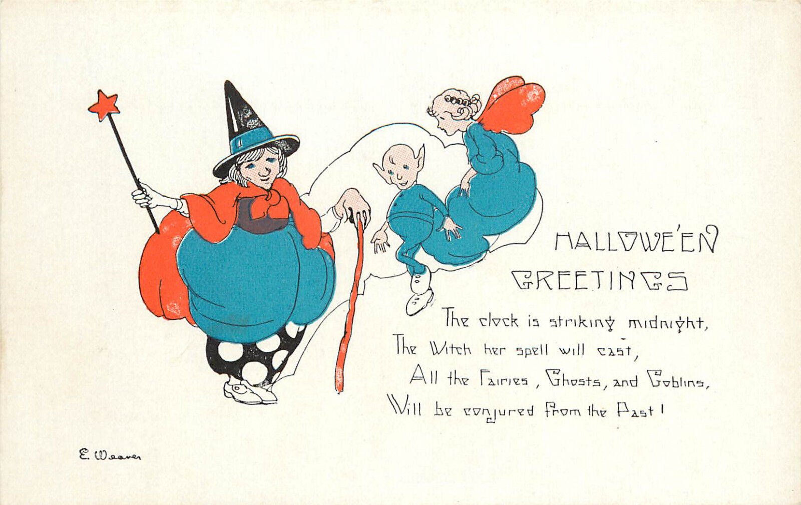 Weaver Halloween Postcard Witch Fairy Elf Angel Magic Wand Ser 2399 #8