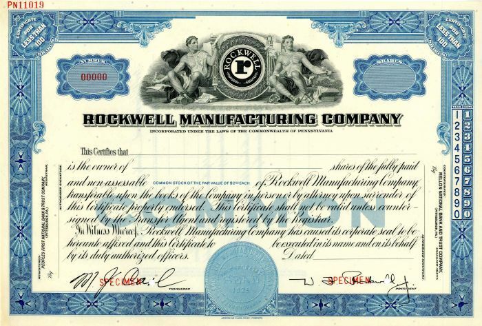 Rockwell Manufacturing Co. - Stock Certificate - Specimen Stocks & Bonds