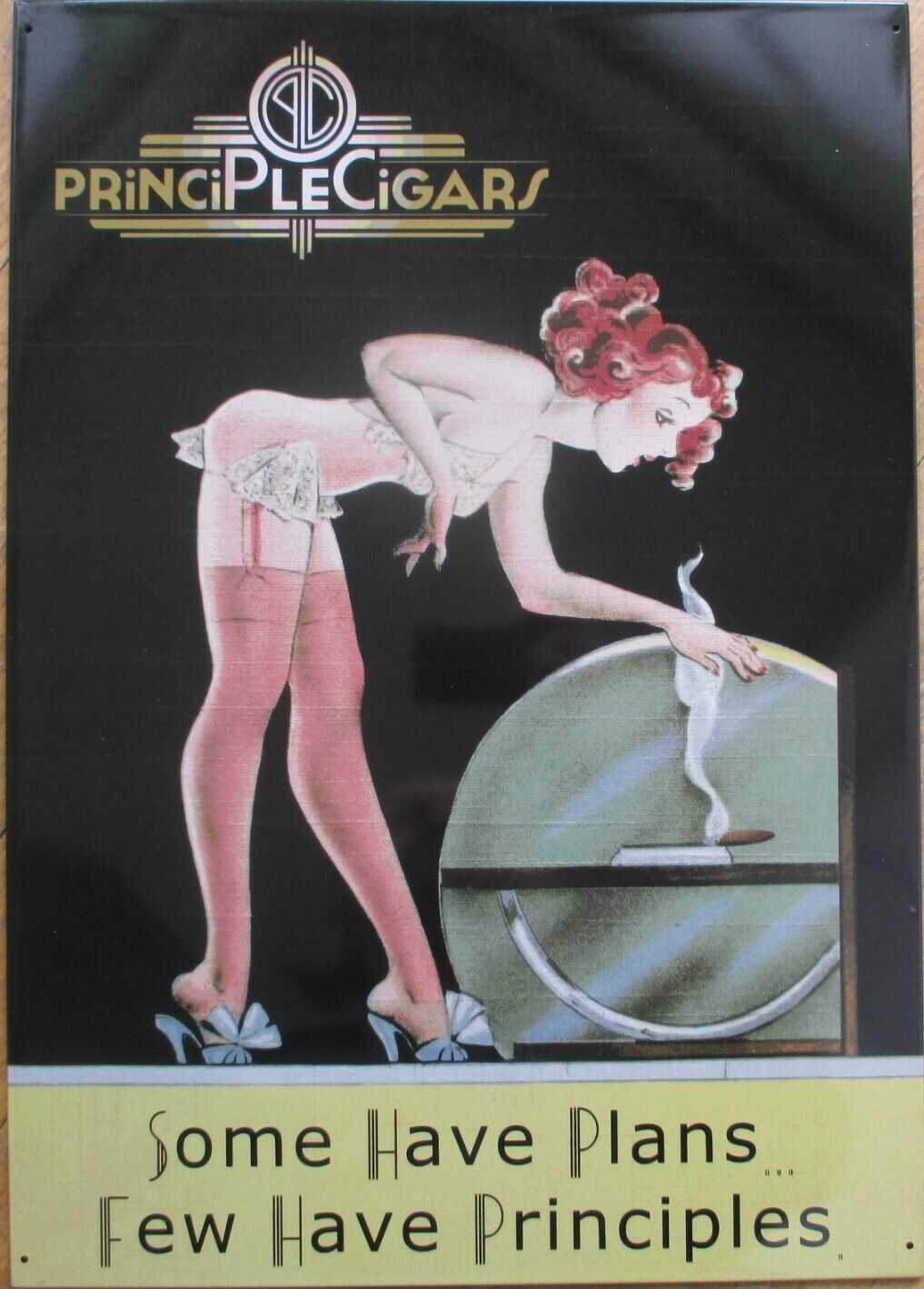 Art Deco 1940s Pinup Girl 'Principle Cigars' Tin Advertising Sign - Risque