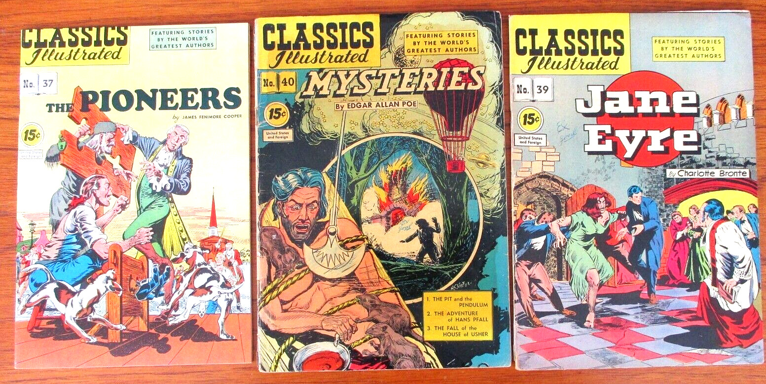 1950's CLASSICS ILLUSTRATED COMICS 3 Classics The Pioneers Mysteries Jane Eyre