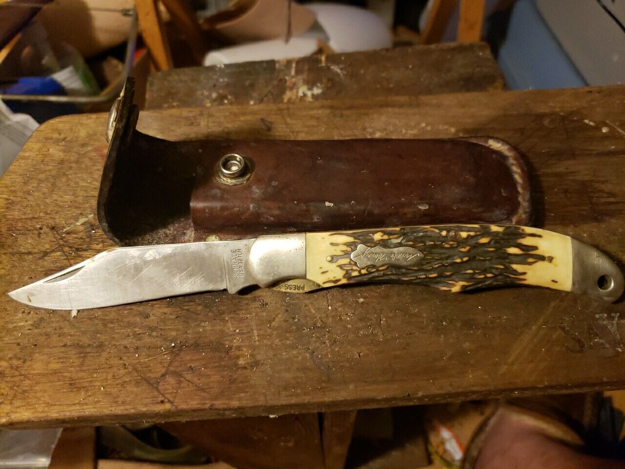 Vintage SCHRADE 127UH UNCLE HENRY Liner Lock Folding Hunter Pocket Knife/Sheath