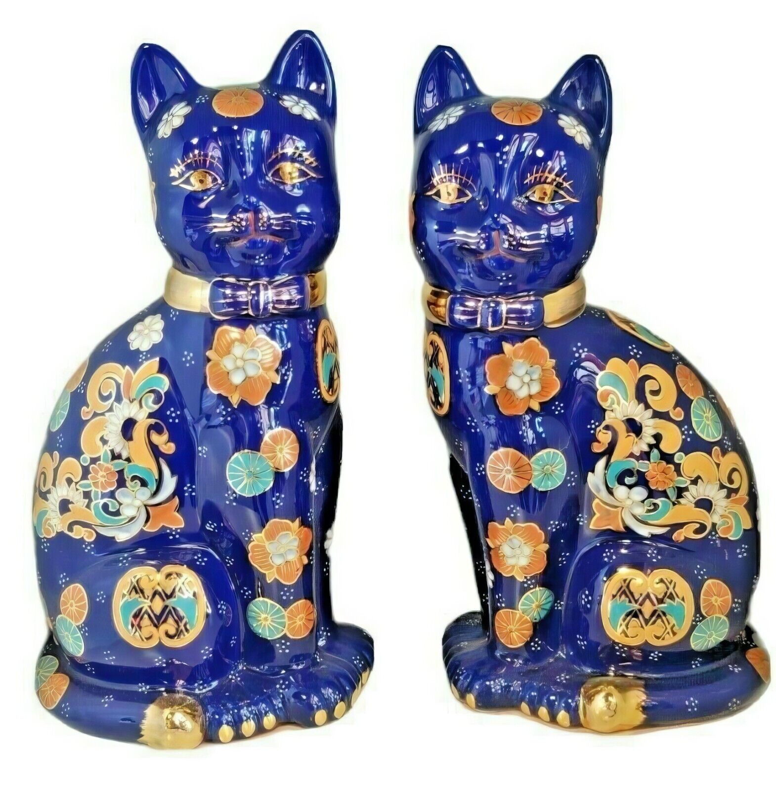 Vintage Cat Pair Figurine Crafted Gift Décor Kitty Tall Vintage Folk