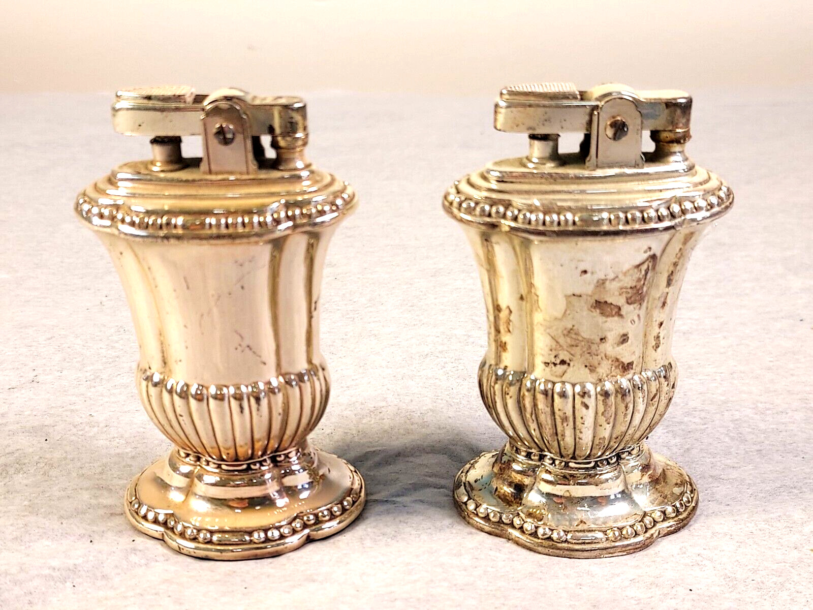 Vintage Pair Ronson Mayfair Table Lighters Silver Plated