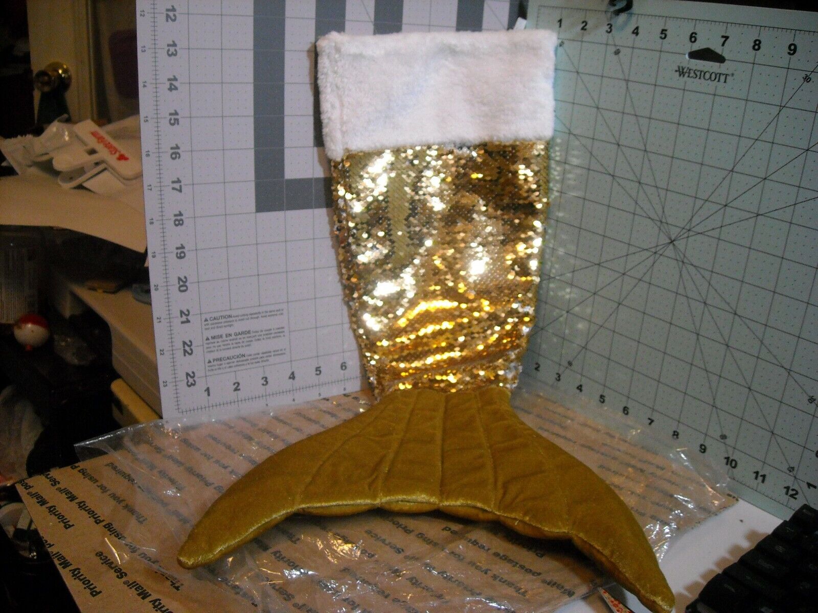 Delux Mermaid tail Christmas stocking 15X23.75 silver gold flip sequins reborn