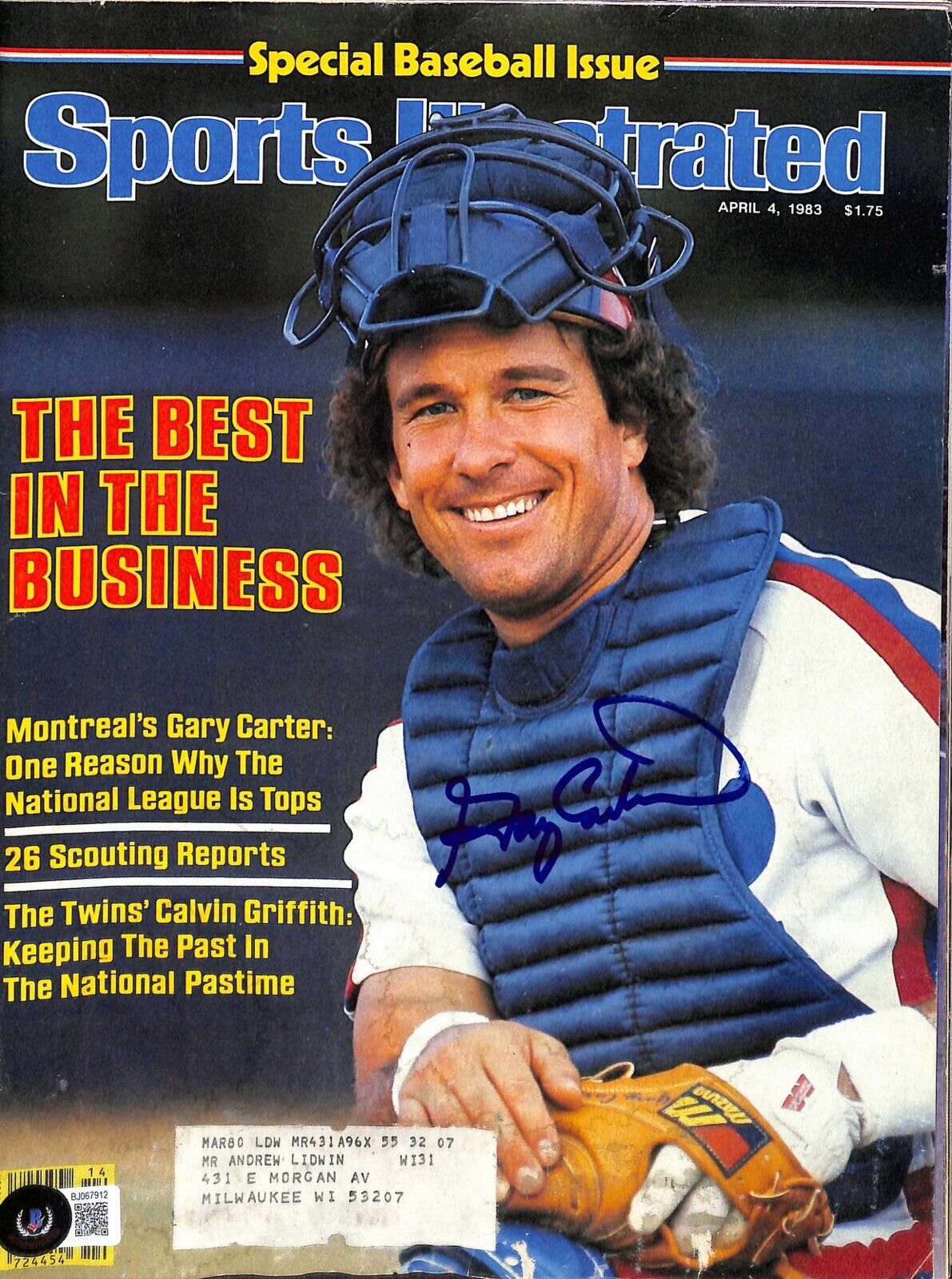 Gary Carter Expos HOF Signed Sports Illustrated Magazine April 4 1983 BECKETT