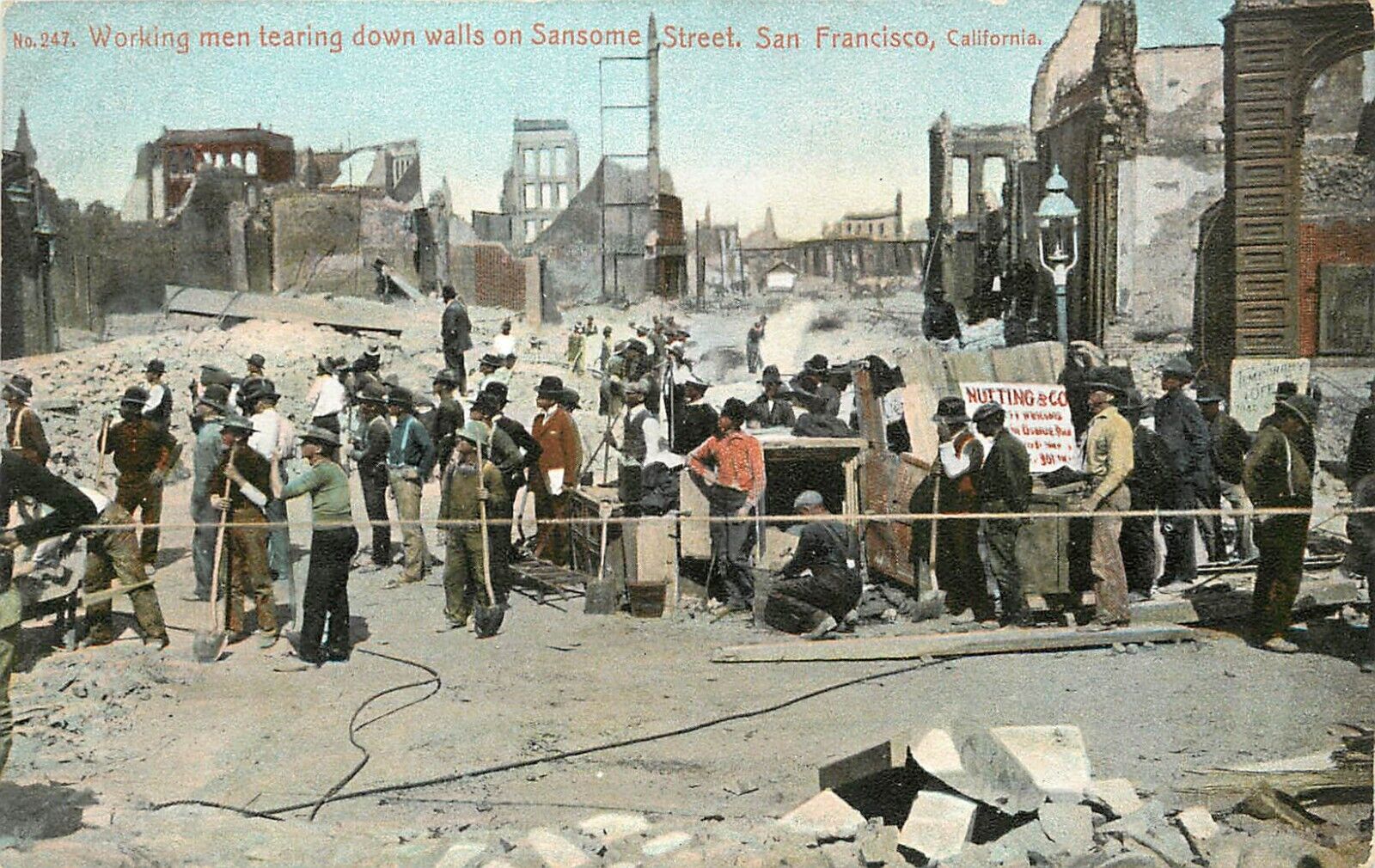 Weidner Postcard 247 San Francisco Earthquake Men Tearing Down Walls, Sansome St
