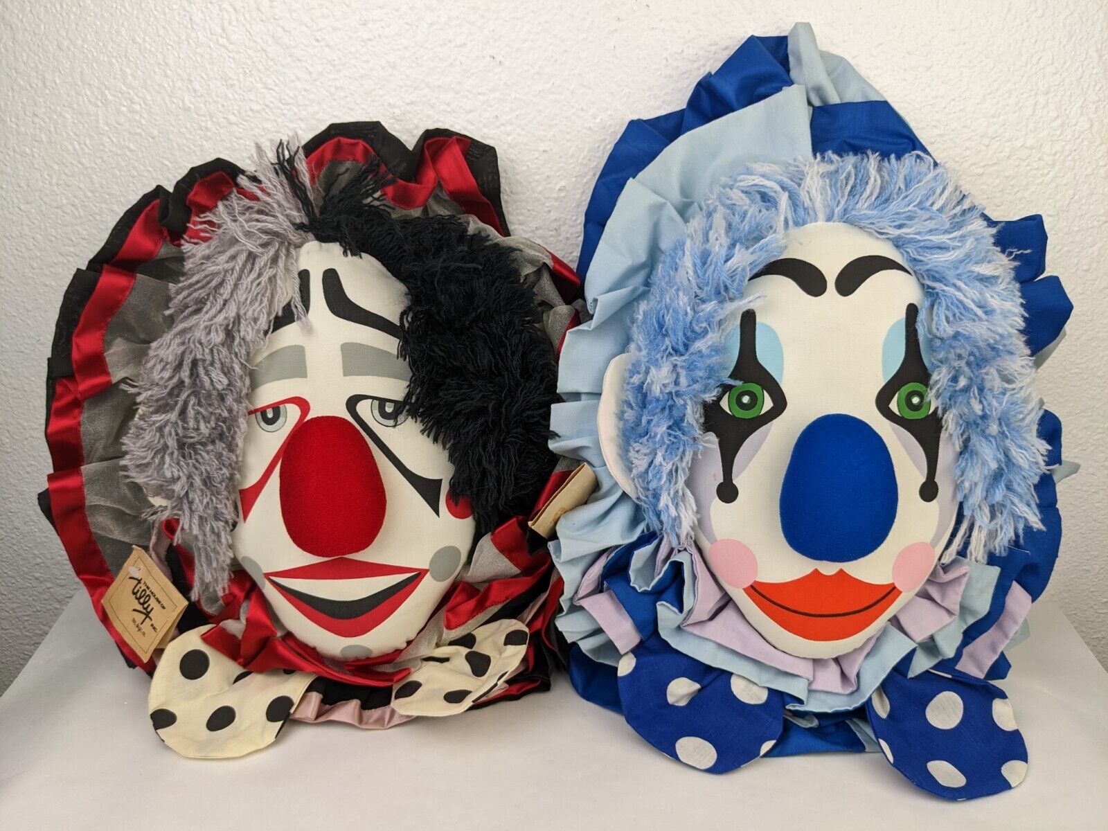 Vtg Pair of 2 NWT House of Tilly Soft Sculpture Clown Wall Hanging Pillows 1983