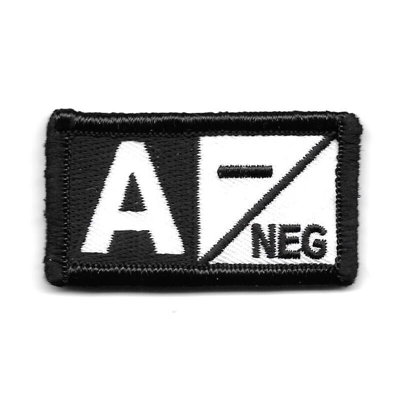White Black Medical Alert Blood Type A- Negative Patch Fits For VELCRO® BRAND