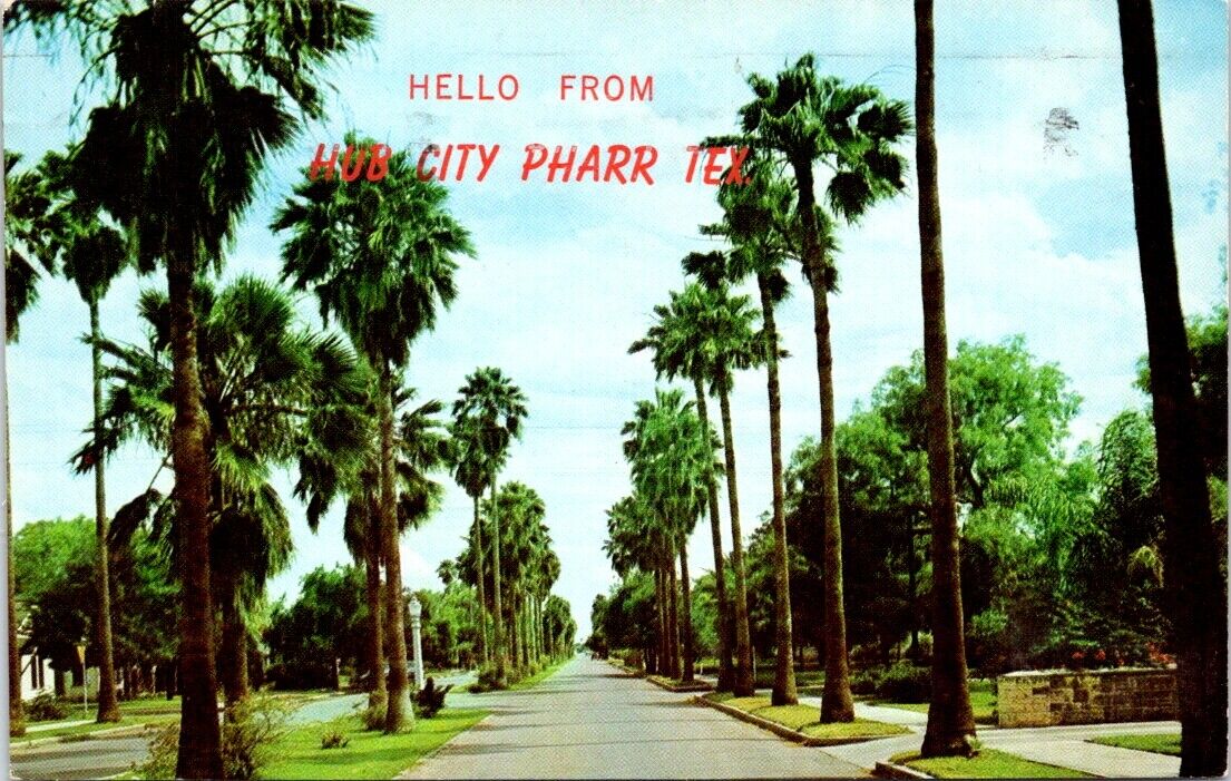 1962, Hello from Hub City, PHARR, Texas Chrome Postcard
