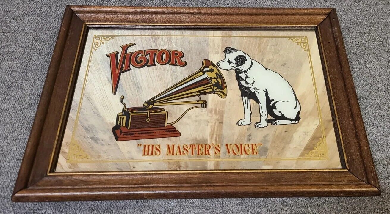 Victor His Master\'s Voice Vintage Framed Nipper Talking Machine Mirror Large