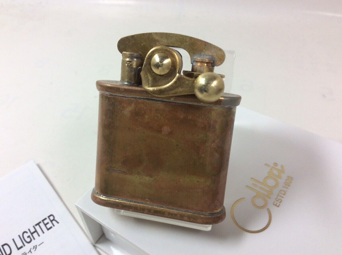 Colibri Plain Pattern Antique Gold Wild Brass Flint Oil Lighter Made In Japan