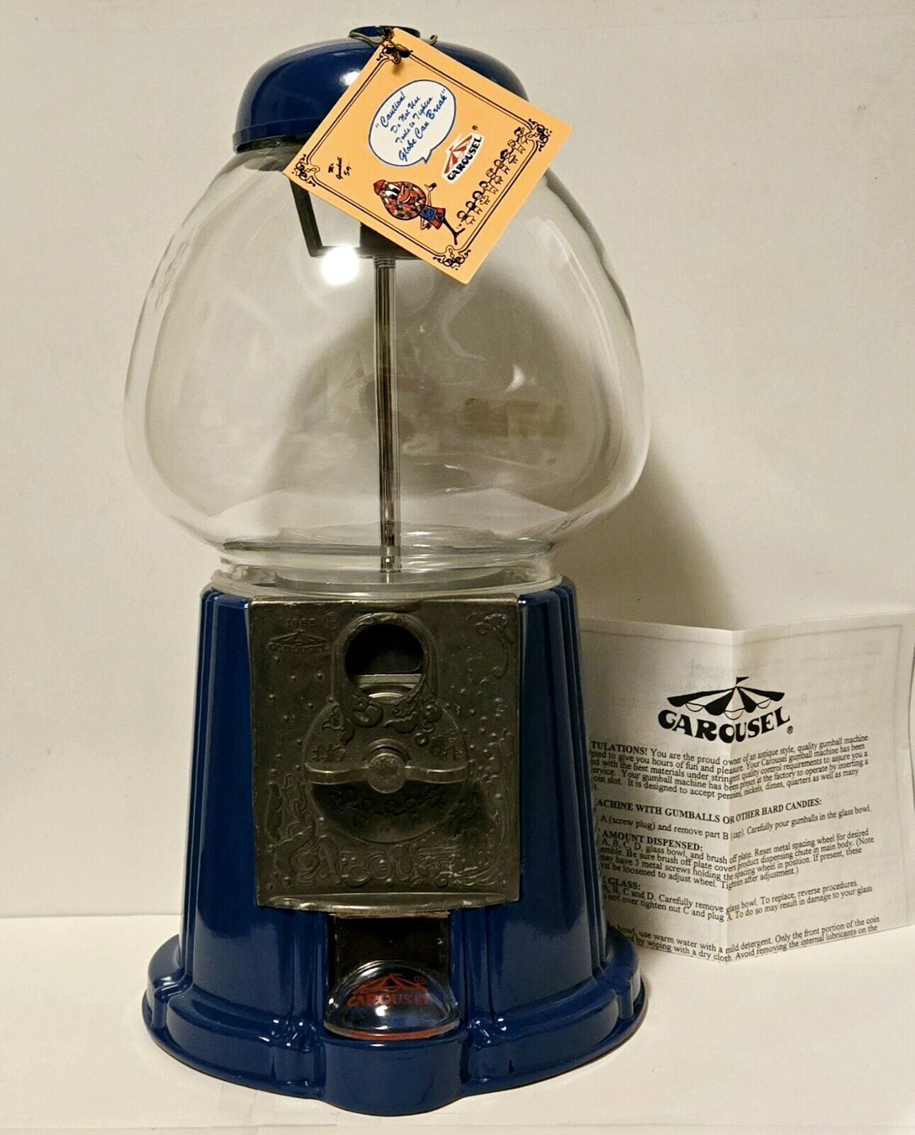 RARE Vintage 1985 Carousel Gumball Candy Vending Machine, Blue, 15” NEW