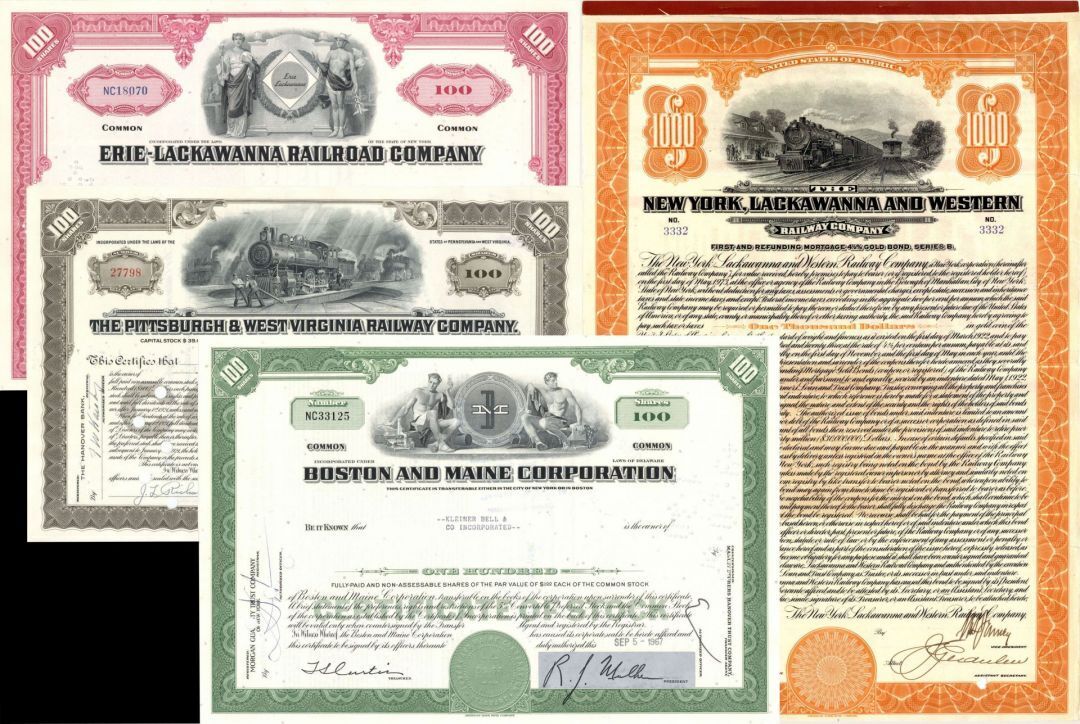 Collection of 25 different Railroad Stocks and Bonds - Wholesale