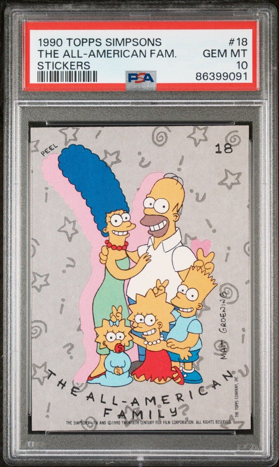 1990 topps the simpsons #18 all american family RC sticker PSA 10 GEM MINT Icon