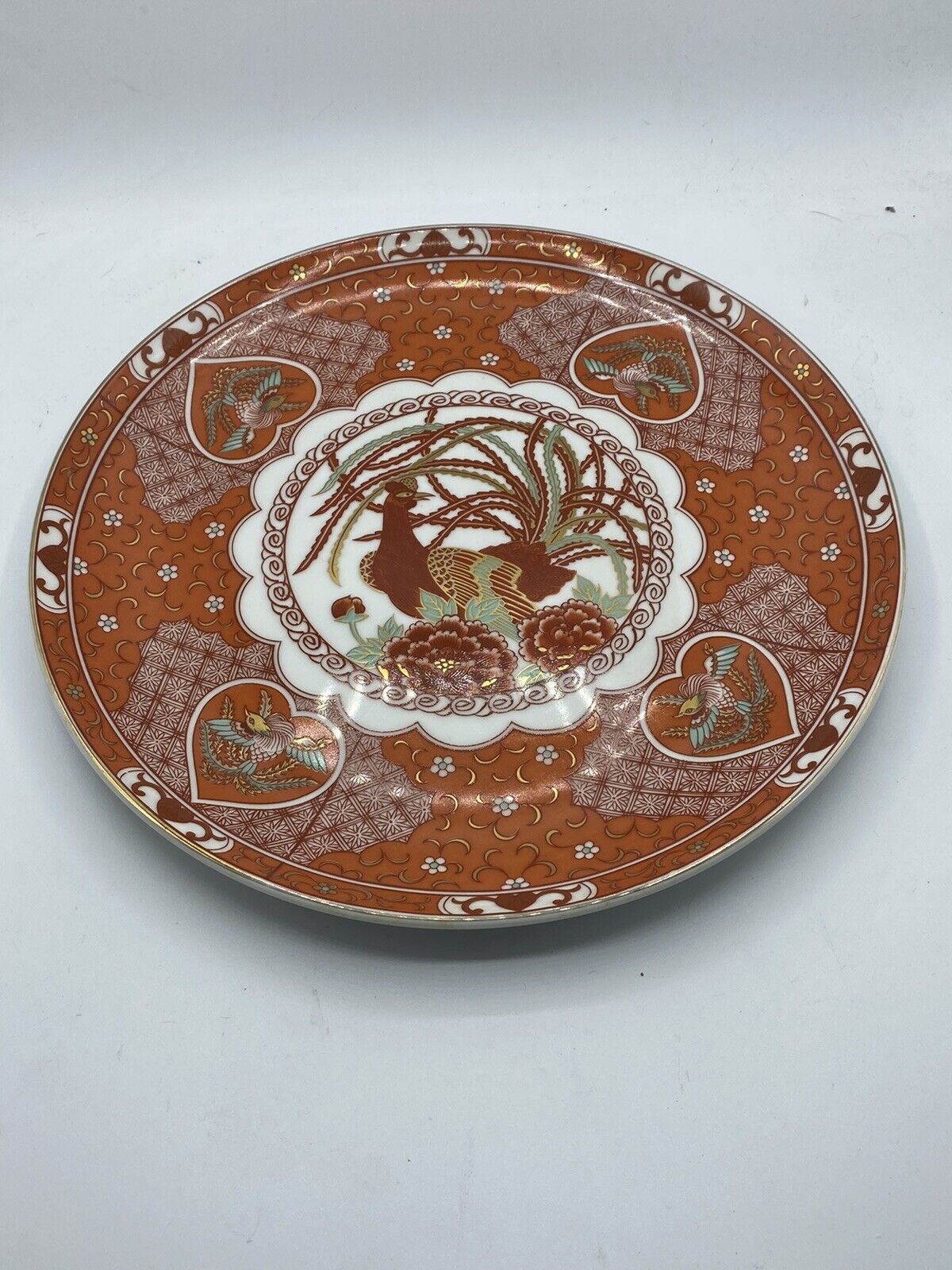 Vintage Red Coral Peacock Japanese Plater Plate Dish Serving Dish M382 12.5”